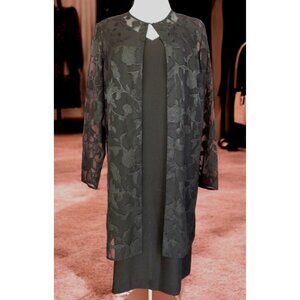 Vintage Periwinkle Black Sheath Dress Set Embroidered Jacket Size 8